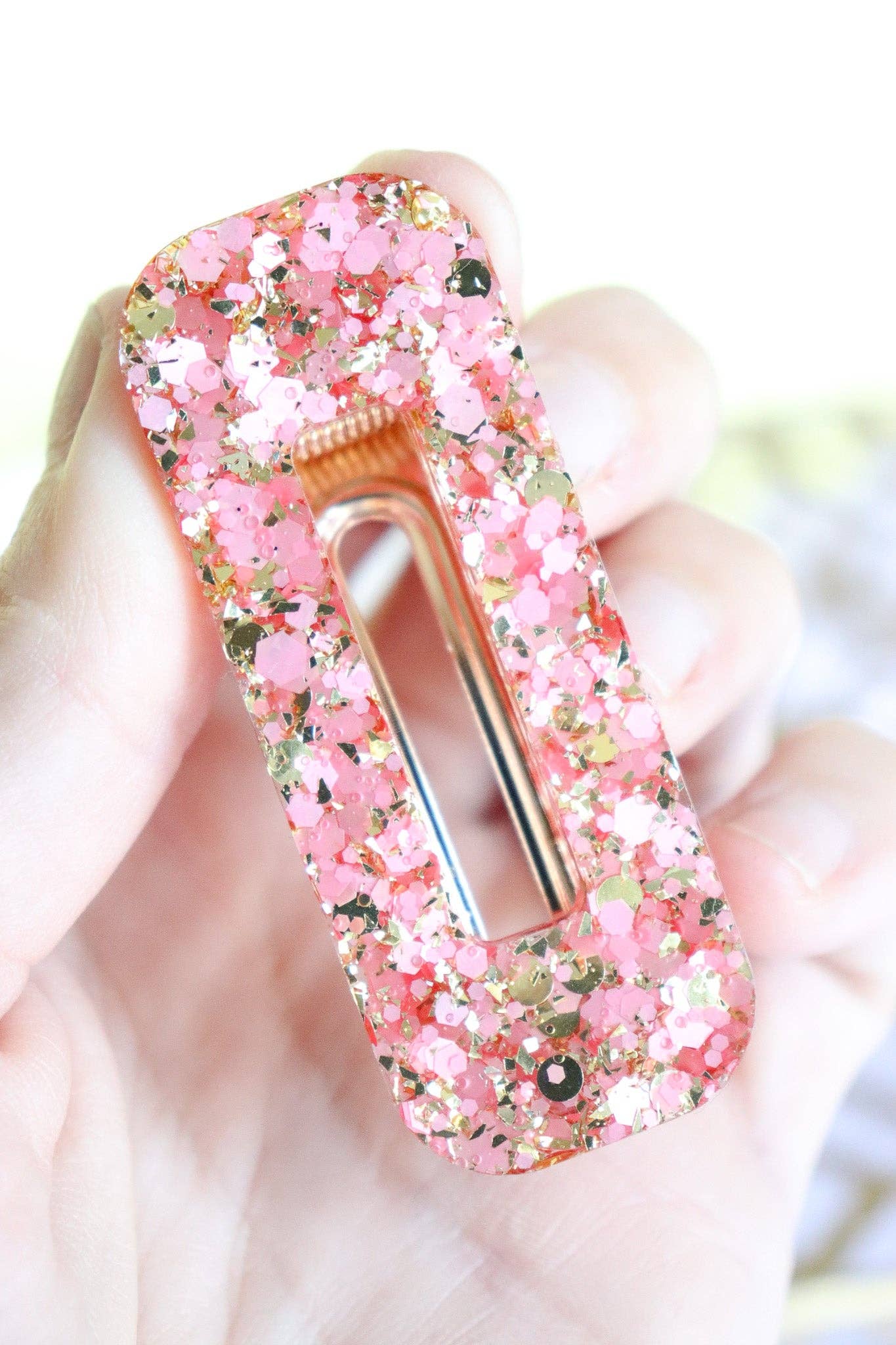 Barrette résine cheveux or et rose