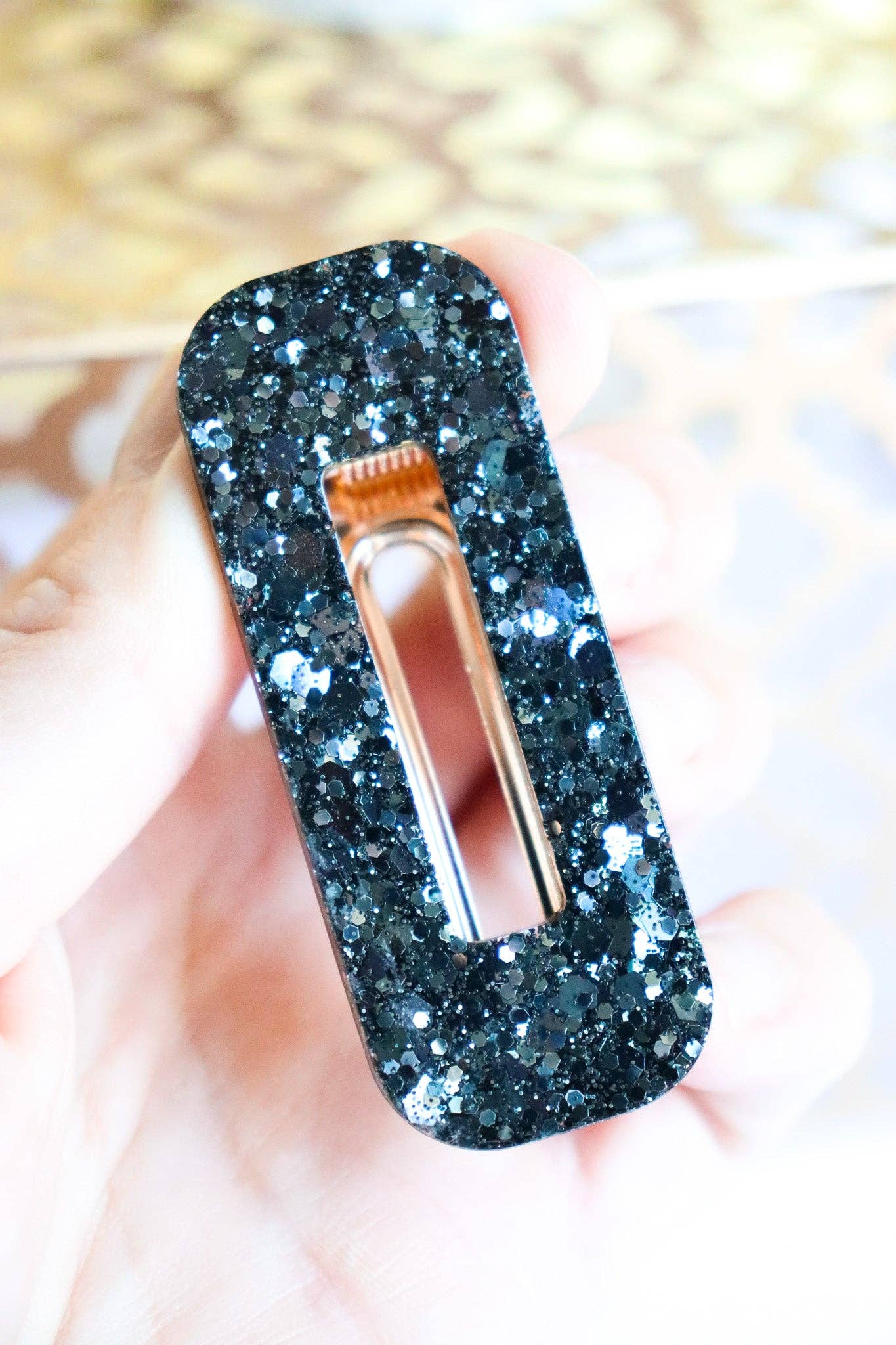 Barrette résine cheveux paillettes noires - Autours Madame