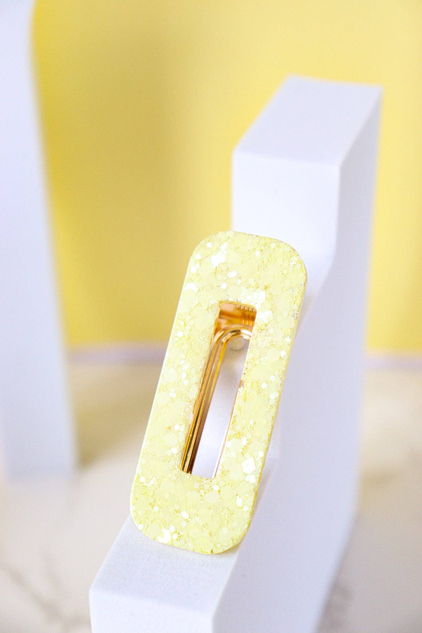 Barrette cheveux résine à paillettes jaunes - Autours Madame
