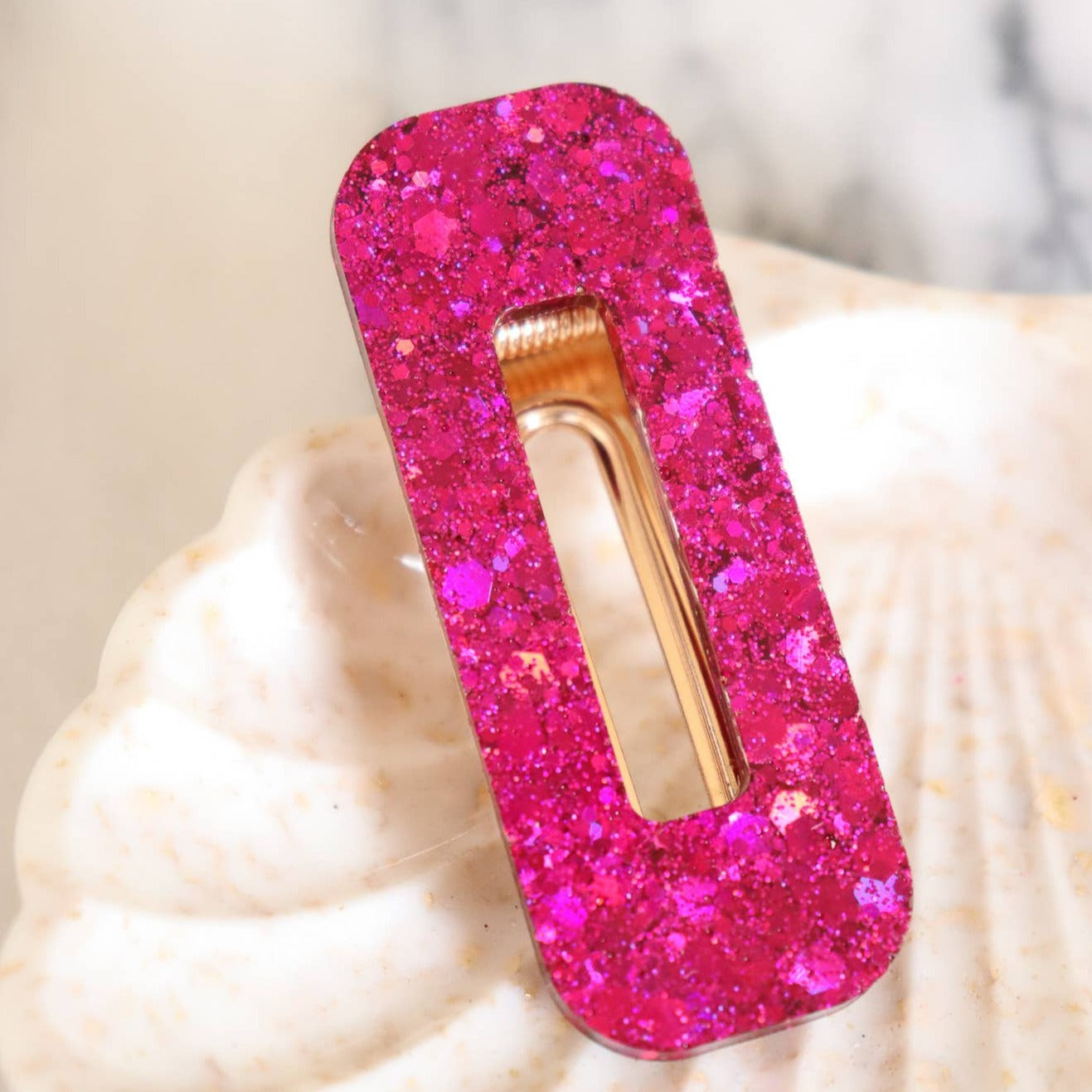 Barrette cheveux en résine paillettes Fushia - Autours Madame