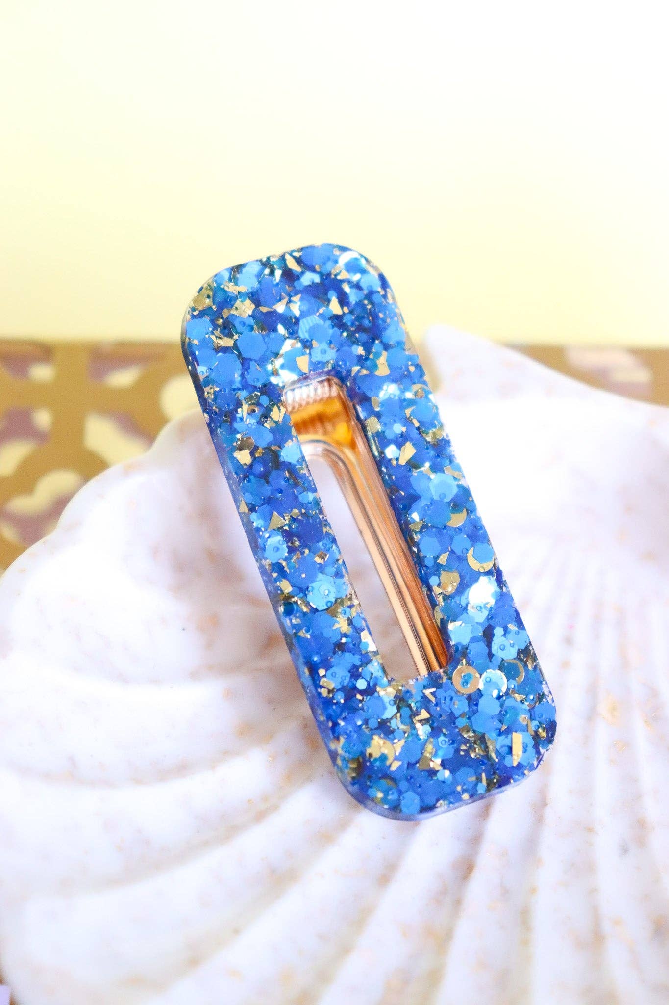 Barrette pour cheveux paillettes bleues et or - Autours Madame