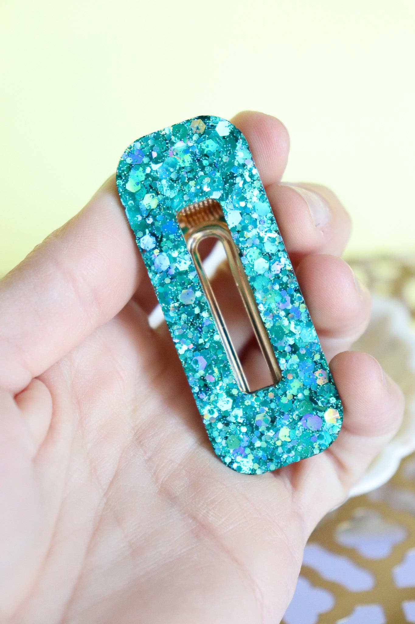 Barrette paillettes turquoises - Autours Madame
