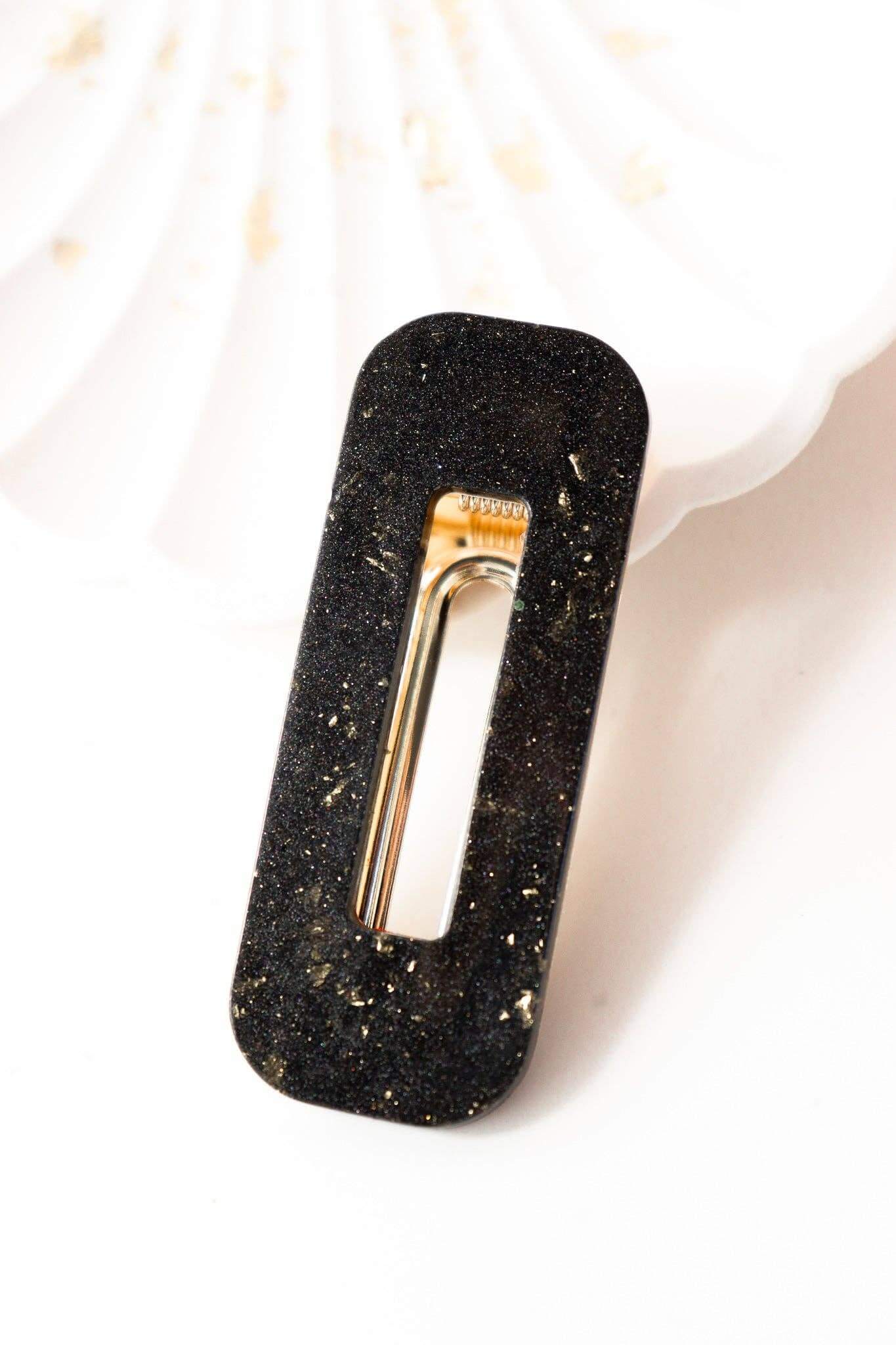 Barrette résine noire et feuille d'or - Autours Madame