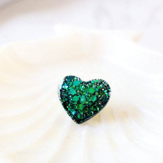 Pin's coeur paillettes vert sapin - Autours Madame