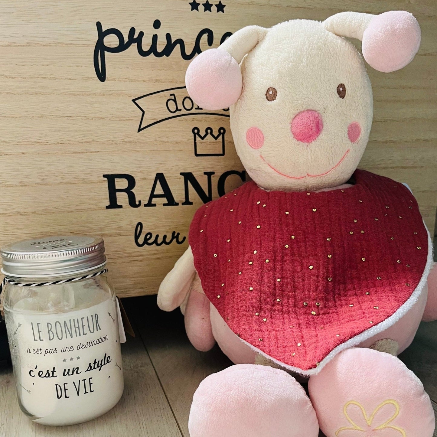 Bavoir Bandana Gaze de coton Framboise - Autours Madame