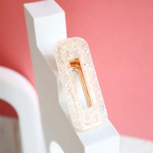 Barrette résine paillettes argentées - Autours Madame
