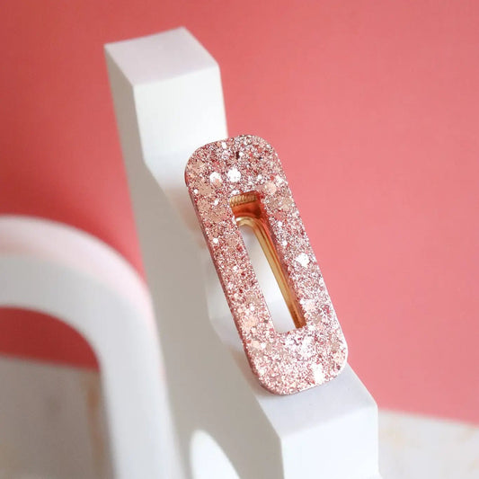 Barrette cheveux rectangle paillettes rose gold - Autours Madame