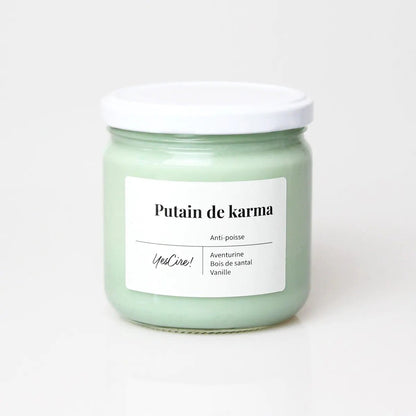 Bougie lithothérapie - Putain de karma | Aventurine "anti-poisse" - Autours Madame