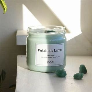 Bougie lithothérapie - Putain de karma | Aventurine "anti-poisse" - Autours Madame