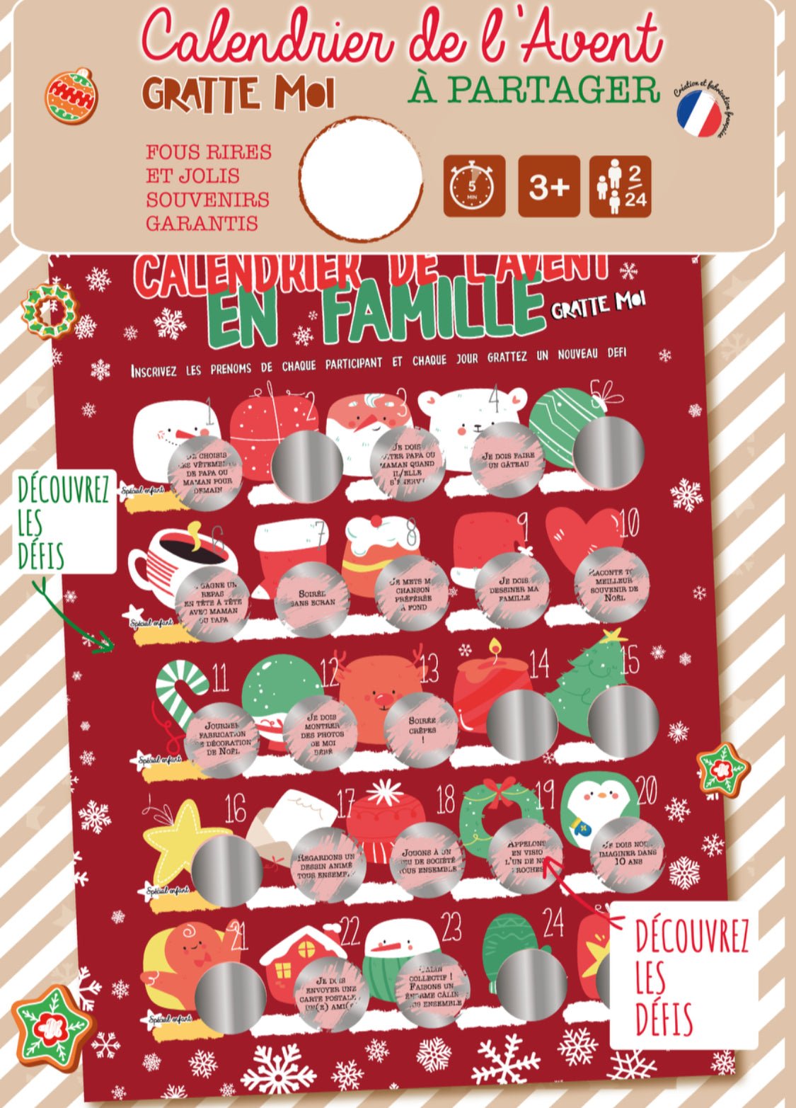 Calendrier de l'Avent à gratter FAMILLE 🧑🏻‍👩🏼‍👧🏼‍🧒🏻 Jeu Noël 🎄 - Autours Madame