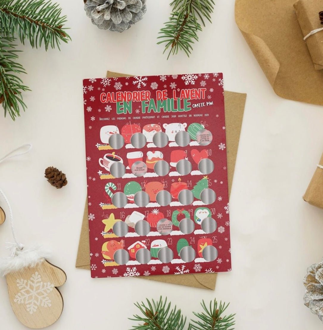 Calendrier de l'Avent à gratter FAMILLE 🧑🏻‍👩🏼‍👧🏼‍🧒🏻 Jeu Noël 🎄 - Autours Madame